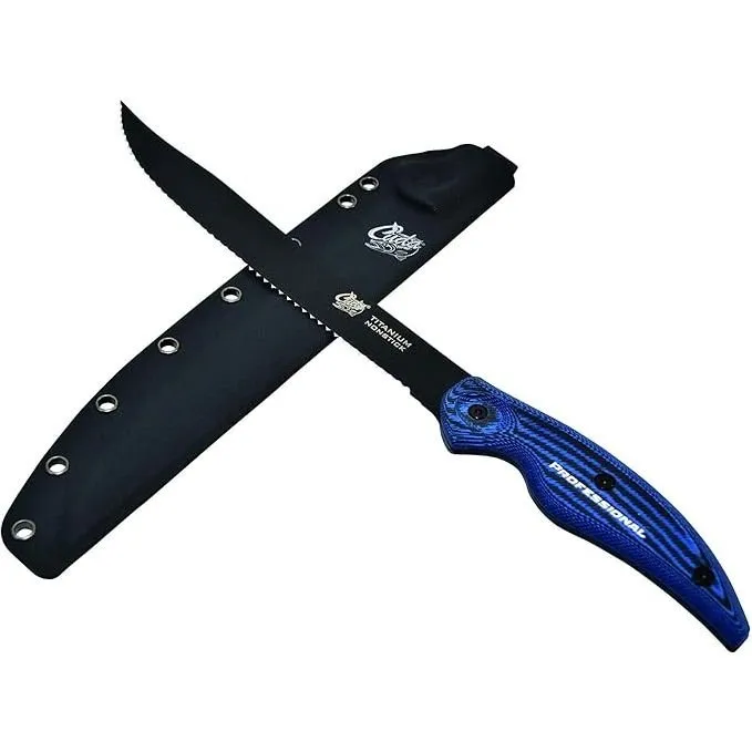 Cuda Professional Titanium Non Stick Serrated Knife With Sheath 9"