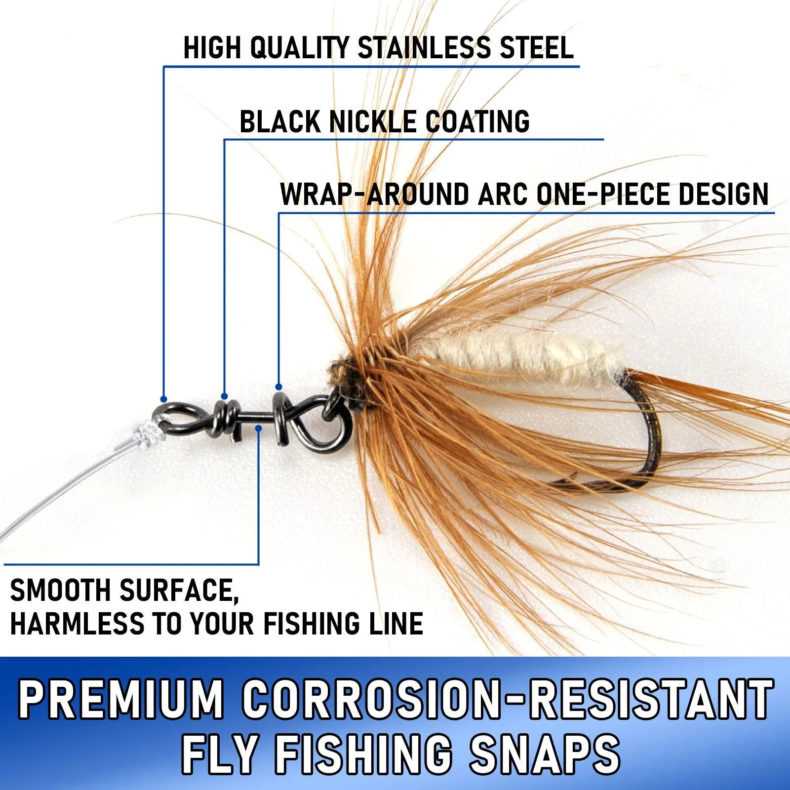 Dr.Fish 150-Pack/Box Fly Fishing Snap twist clip 7-16lb